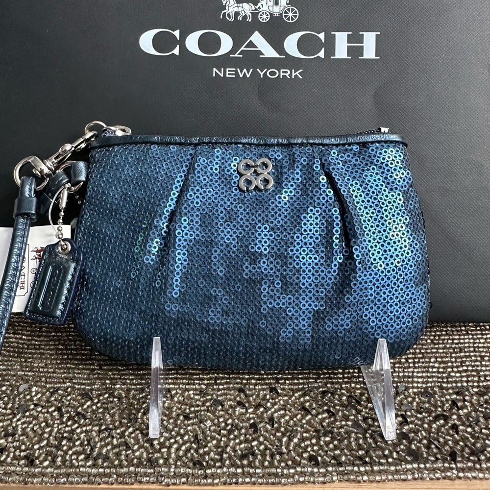 NWT Coach Special Edition blue sequined wristlet